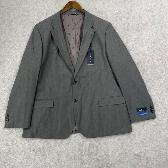 NEW Nautica Mens 48R Modern Fit Grey Blazer Jacket Polyester Blend 2-Button - Picture 1 of 9